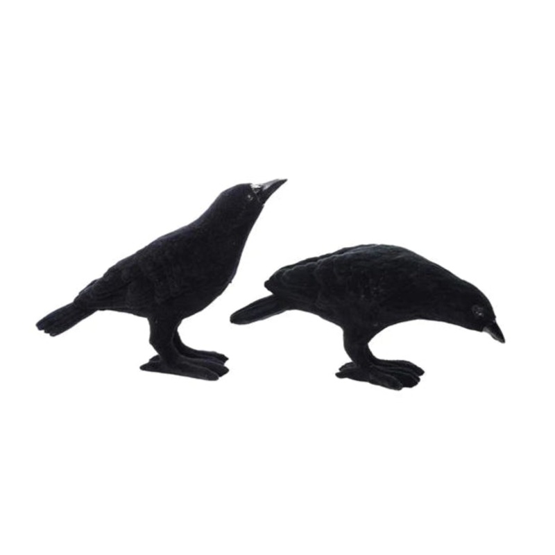 FLOCKED CROW DECORATION