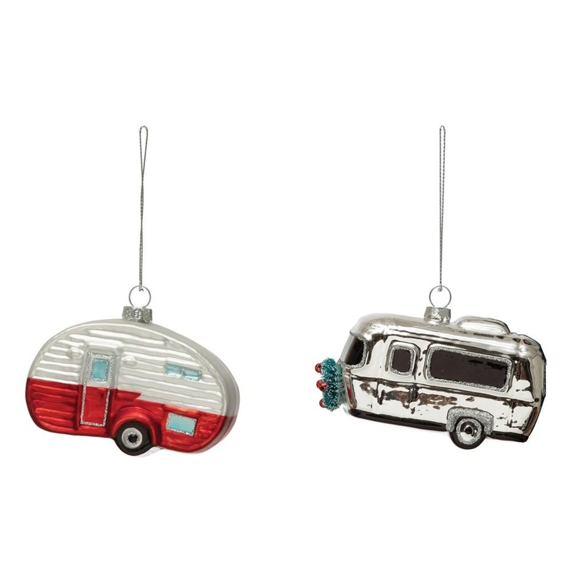 GLASS VINTAGE CAMPER CHRISTMAS ORNAMENT