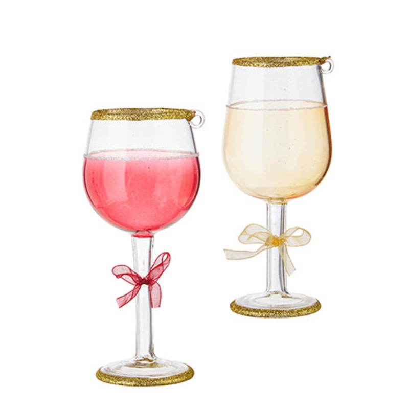 GLITTERED WINE GLASS ORNAMENT