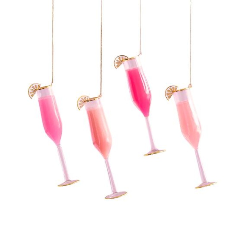 PINK CHAMPAGNE COCKTAIL GLASS ORNAMENT BY GLITTERVILLE