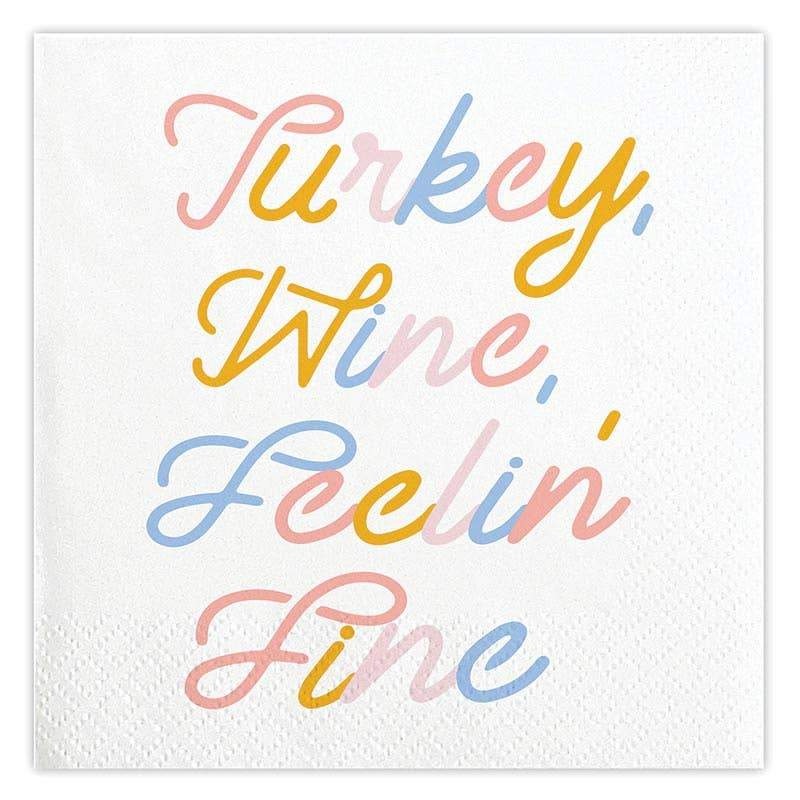 TURKEY, WINE, FEELIN' FINE THANKSGIVING NAPKINS