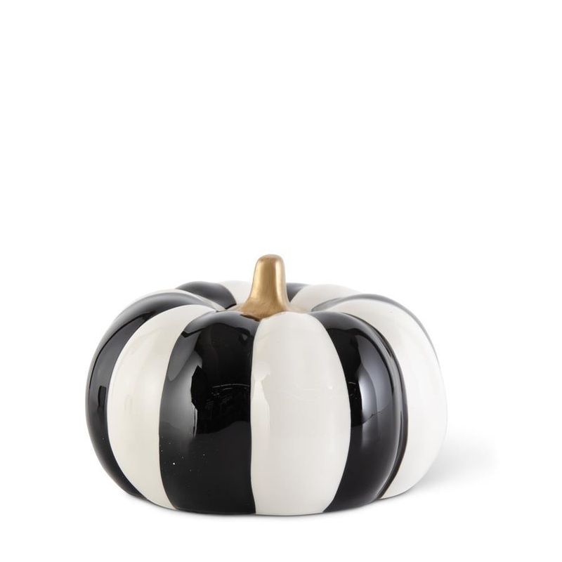 BLACK & WHITE STRIPE PUMPKIN WITH GOLD STEM