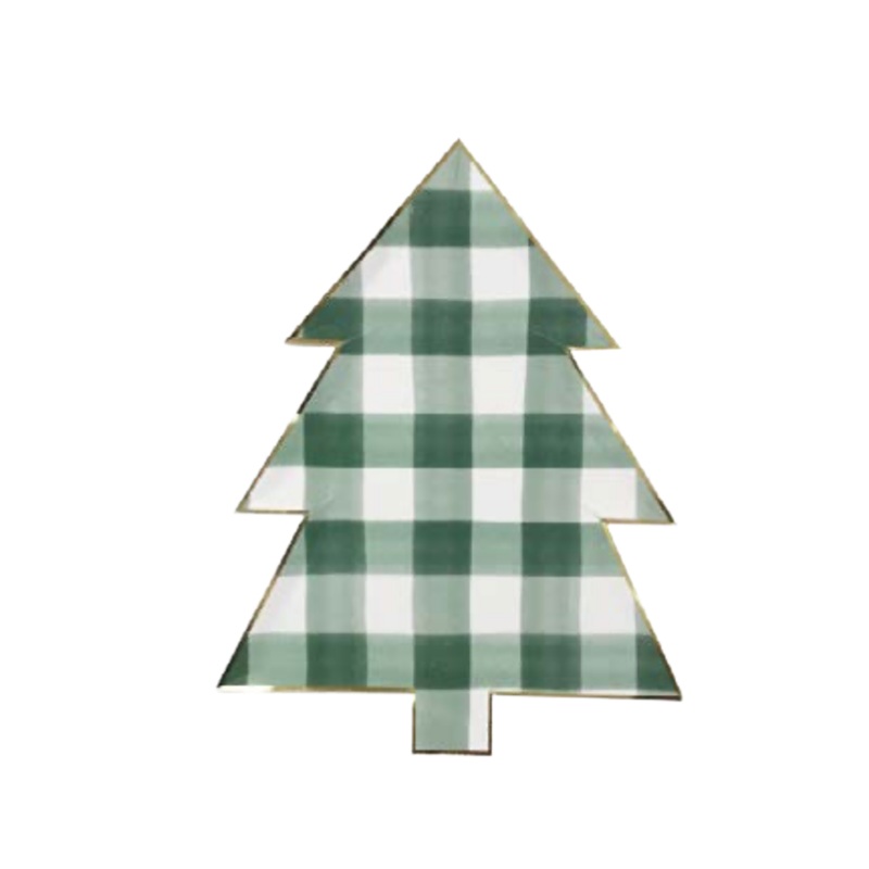 GREEN GINGHAM TREE LARGE PLATES