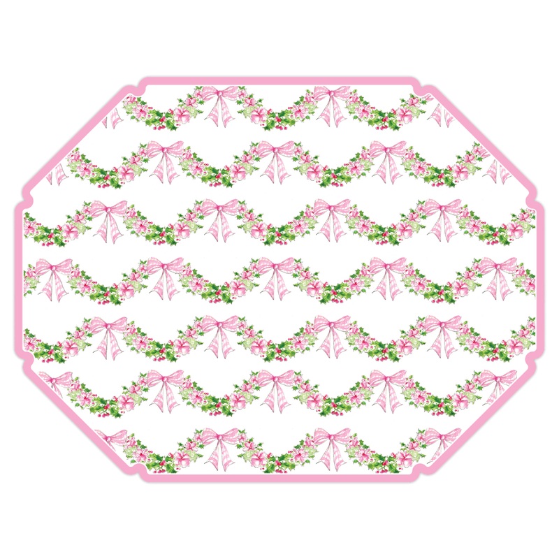 HANDPAINTED POSH PINK FLORAL AND HOLLY SWAG DIE-CUT PLACEMAT