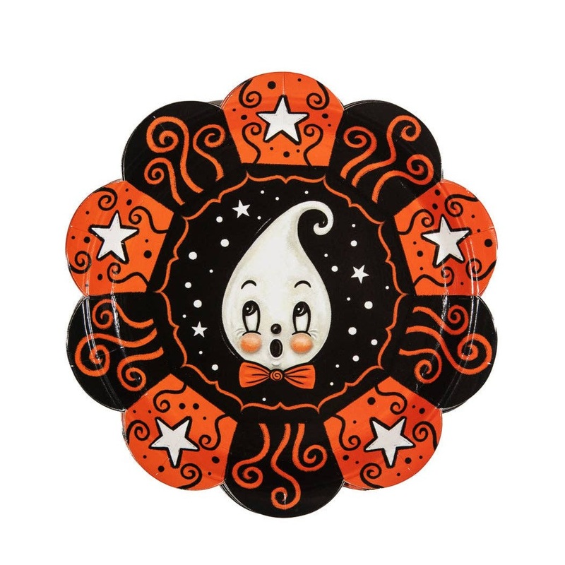 JOHANNA PARKER CARNIVAL COTTAGE SCALLOPED ROUND GHOST PLATES