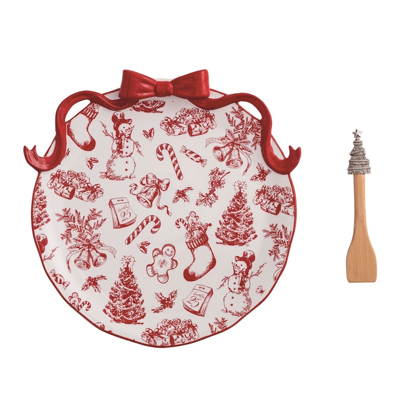 BOW CHRISTMAS PLATE & SPREADER SET