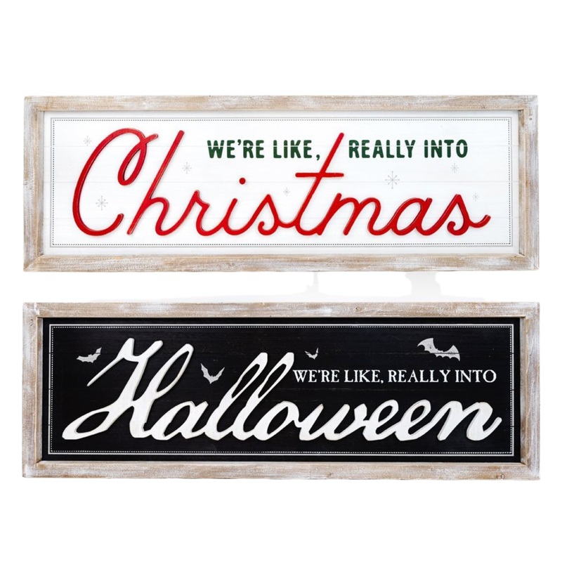 CHRISTMAS AND HALLOWEEN REVERSIBLE WOOD-FRAMED SIGN