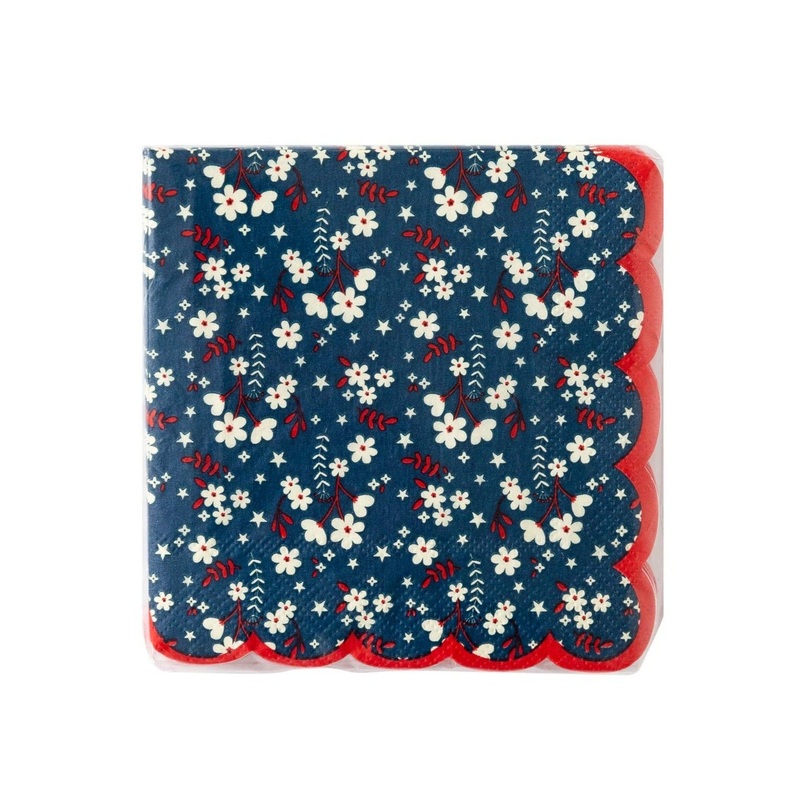 NAVY DAINTY FLORAL SCALLOP COCKTAIL NAPKINS