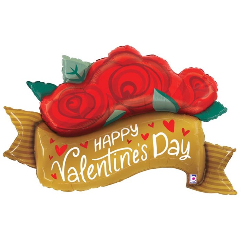 VALENTINE'S RED ROSE BANNER BALLOON