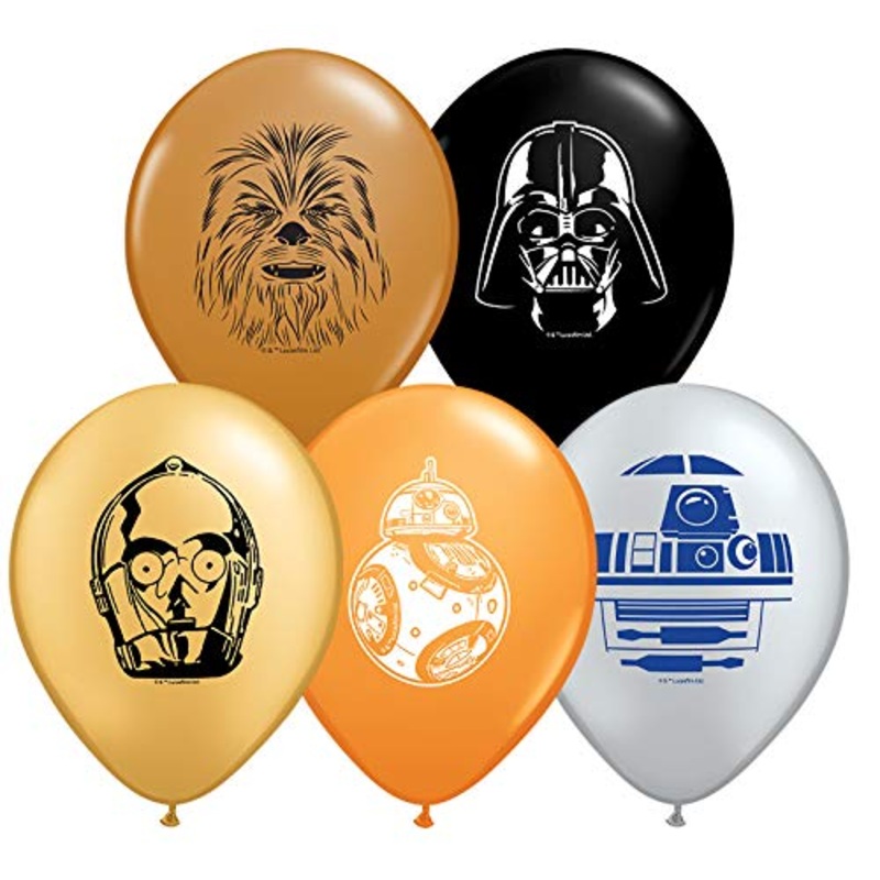 5pc Star Wars 11" Character Print Latex Balloons 1 each of Chewbacca, Darth Vader, C3PO, R2D2, BB8