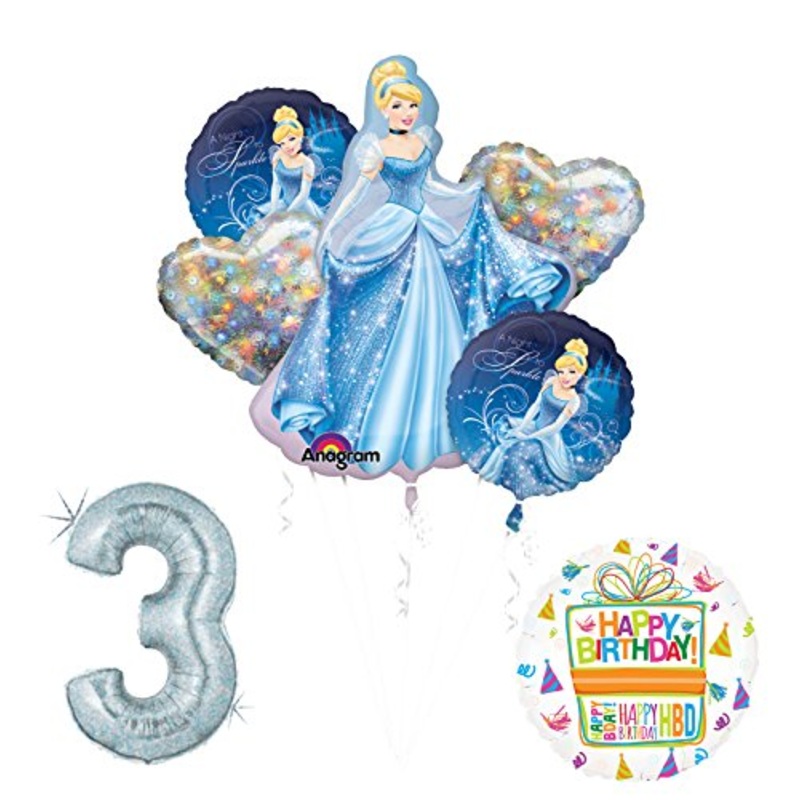 Cinderella 3rd birthday party supplies and princess balloon decorations