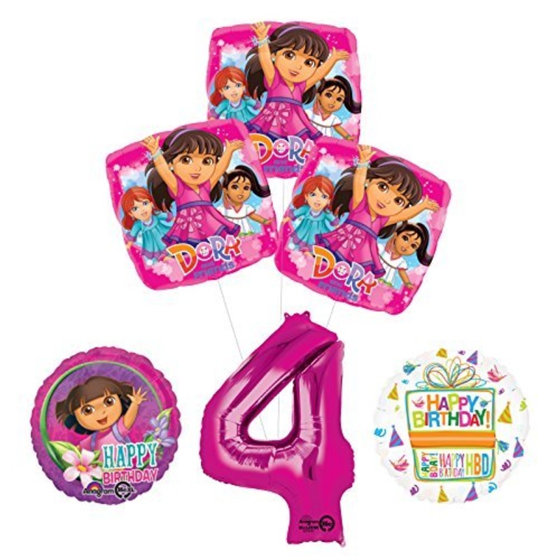 Dora the Explorer 4th Birthday Party Supplies and Balloon Bouquet Decorations