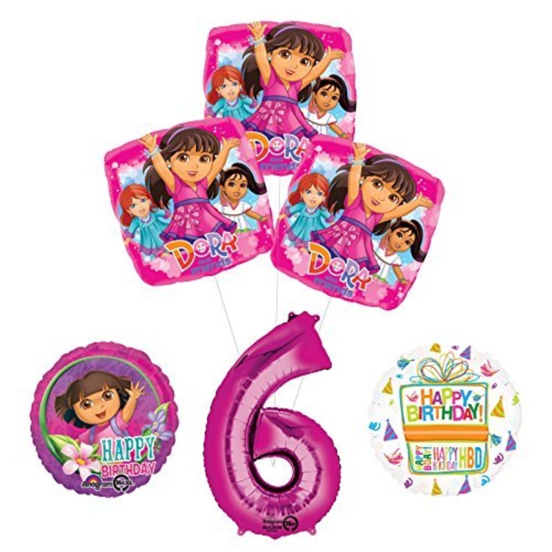 Dora the Explorer 6th Birthday Party Supplies and Balloon Bouquet Decorations