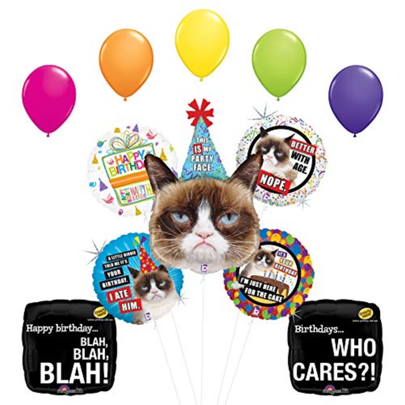 Grumpy Cat Party Face Birthday Party Supplies Blah Blah Blah Balloon Bouquet Decorations with (5) 11" Latex