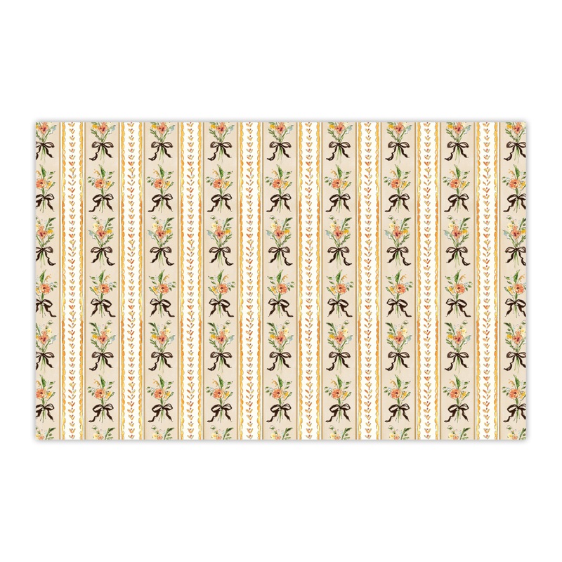 HANDPAINTED BROWN FLORALS & STRIPE PATTERN PLACEMAT