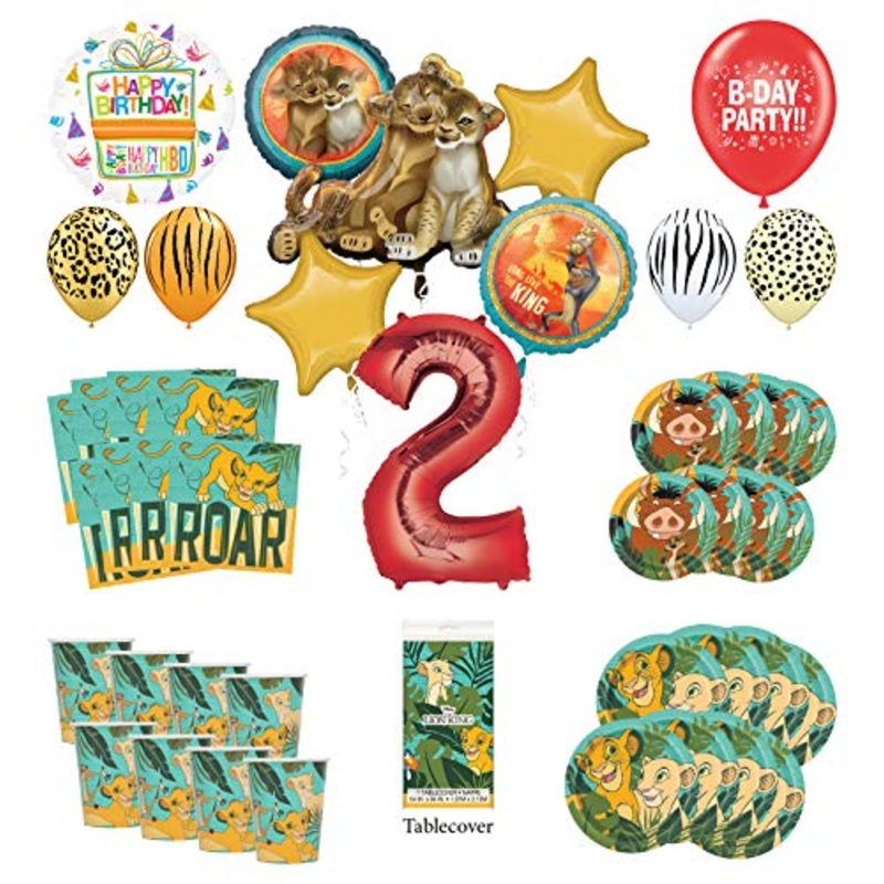 Lion King 2nd Birthday Party Supplies 8 Guest Decoration Kit with Simba, Nala and Friends Balloon Bouquet