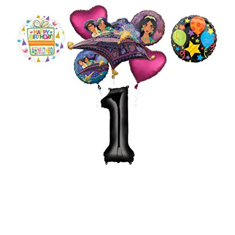 Mayflower Products Aladdin 1st Birthday Party Supplies Princess Jasmine Balloon Bouquet Decorations - Black Number 1