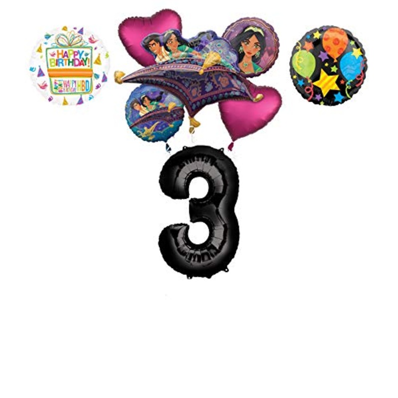 Mayflower Products Aladdin 3rd Birthday Party Supplies Princess Jasmine Balloon Bouquet Decorations - Black Number 3