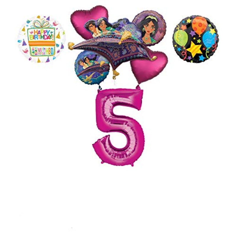 Mayflower Products Aladdin 5th Birthday Party Supplies Princess Jasmine Balloon Bouquet Decorations - Pink Number 5
