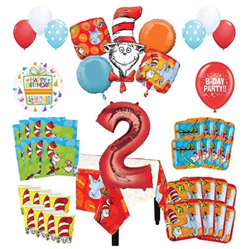 Mayflower Products Dr Seuss 2nd Birthday Party Supplies 8 Guest Decoration Kit and Balloon Bouquet