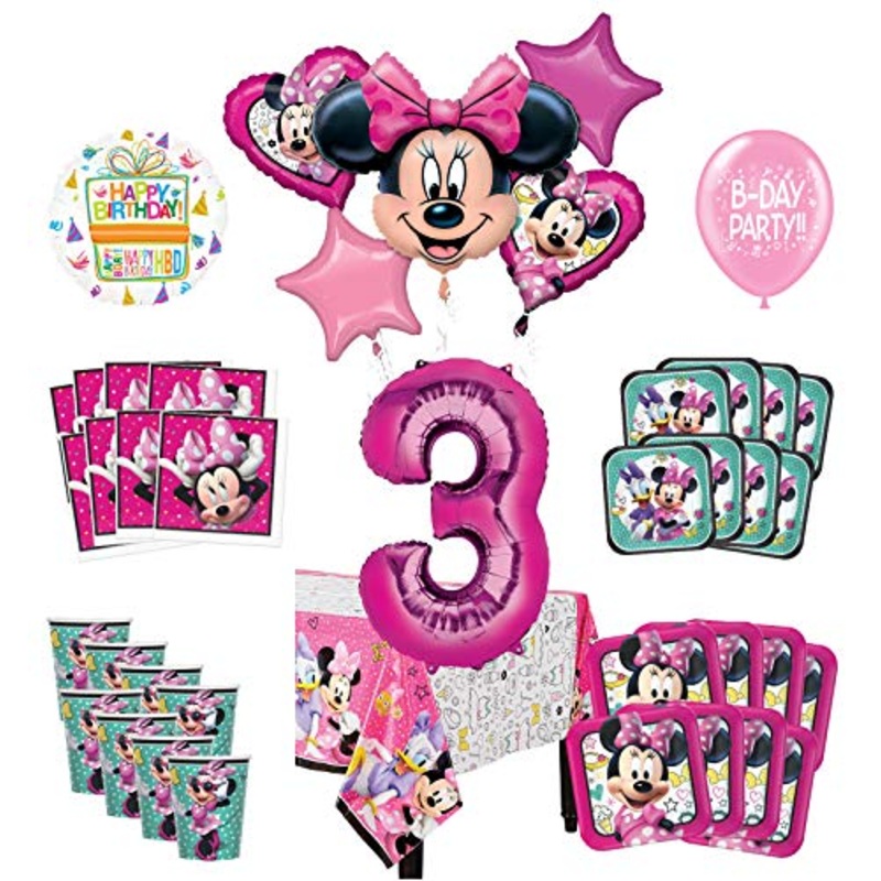 Mayflower Products Minnie Mouse 3rd Birthday Party Supplies and 8 Guest Balloon Decoration Kit