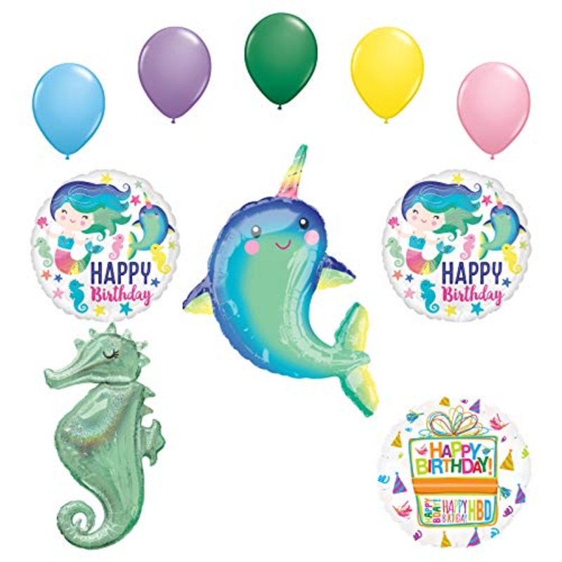 Mayflower Products Narwhal Party Supplies and Seahorse Birthday Balloon Bouquet Decorations