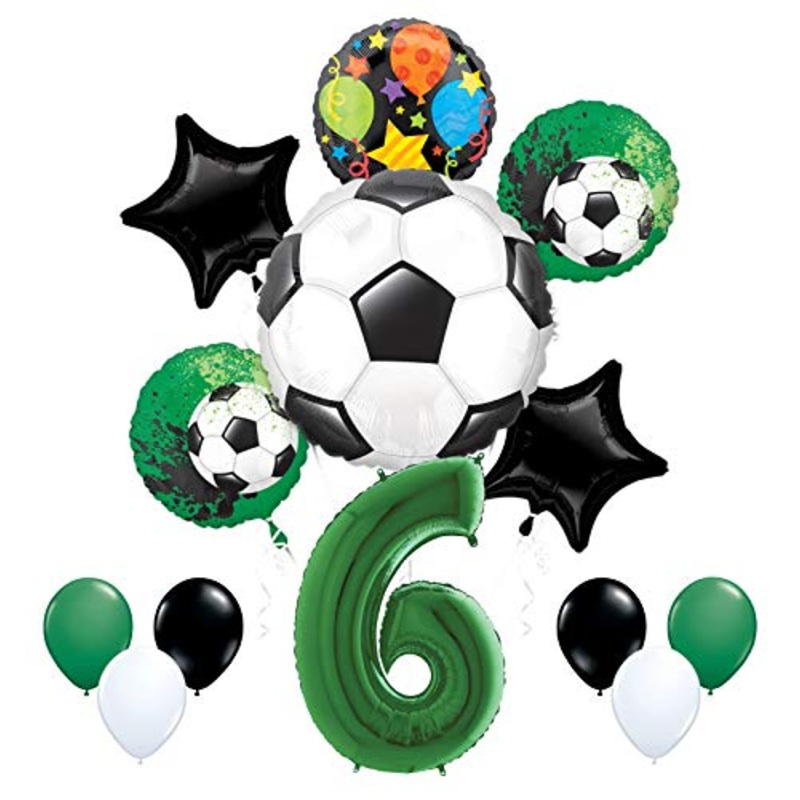 Mayflower Products Soccer Party Supplies 6th Birthday Goal Getter Balloon Bouquet Decorations - Green Number 6