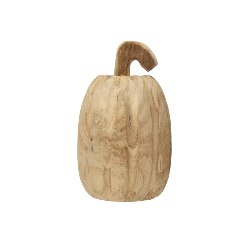 MEDIUM HAND-CARVED PAULOWNIA WOOD PUMPKIN