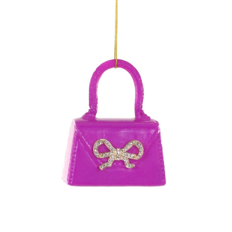 PINK BOW BAG GLASS ORNAMENT BY CODY FOSTER