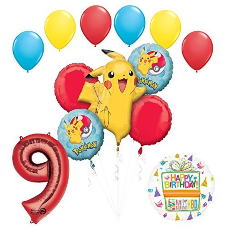 Pokemon 9th Birthday Party Supplies and Balloon Bouquet Decorations