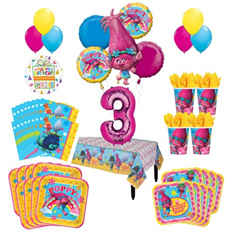 Trolls Poppy 3rd Birthday Party Supplies 8 Guest Kit