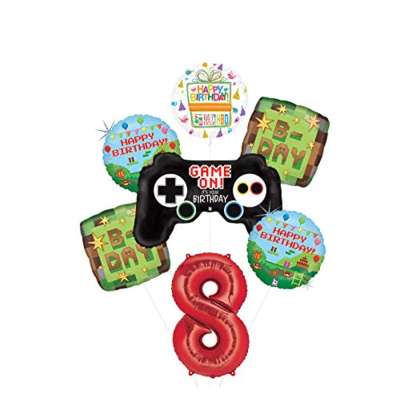 Video Game 8th Birthday Party Supplies Miner Pixelated TNT Minecraft-Inspired Balloon Bouquet Decorations
