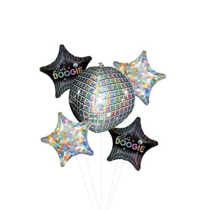 70's Disco Dance Party Supplies Let's Boogie Balloon Bouquet Decorations with Holographic Stars