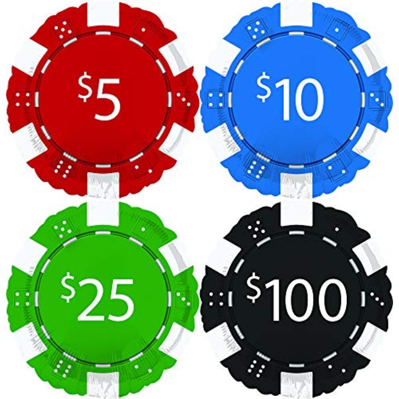 (8) 18" Casino Night Poker Chips Foil Balloons