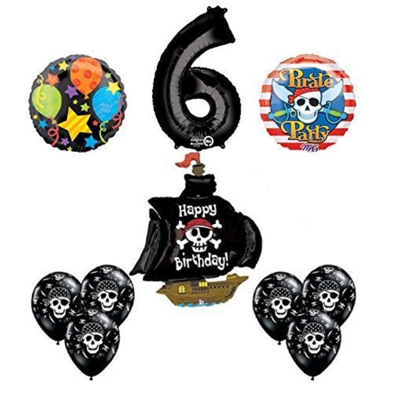 Black Pirate Ship 6th Birthday Party Supplies and Balloon Decorations