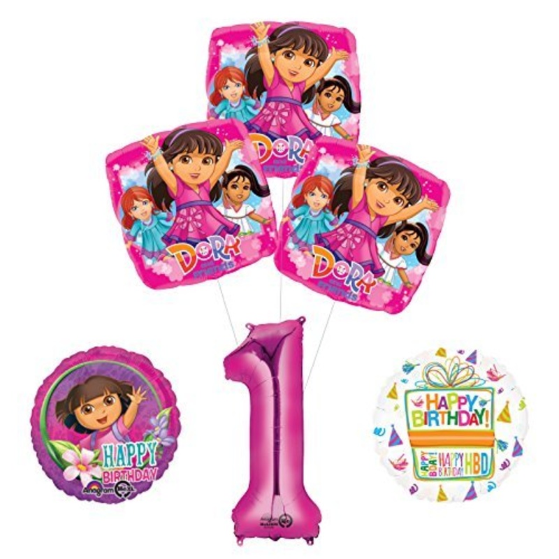 Dora the Explorer 1st Birthday Party Supplies and Balloon Bouquet Decorations
