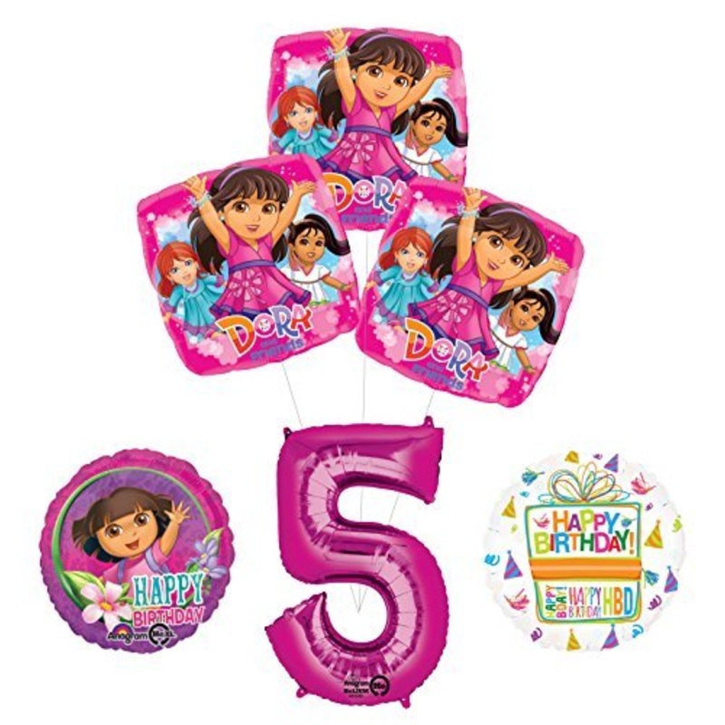 Dora the Explorer 5th Birthday Party Supplies and Balloon Bouquet Decorations