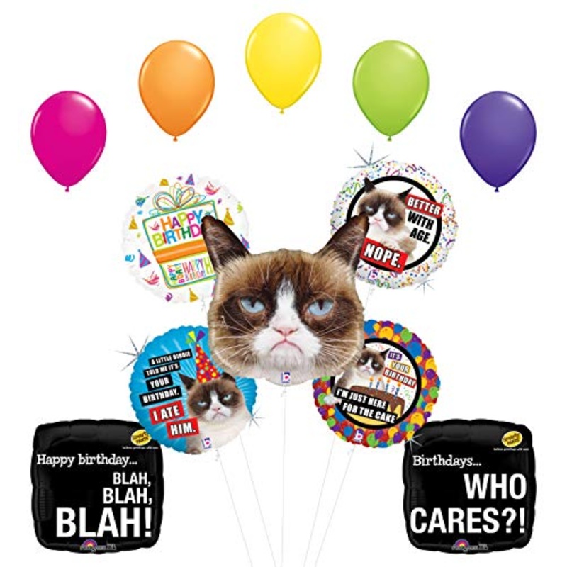 Grumpy Cat Birthday Party Supplies Who Cares Balloon Bouquet Decorations with (5) 11" Latex