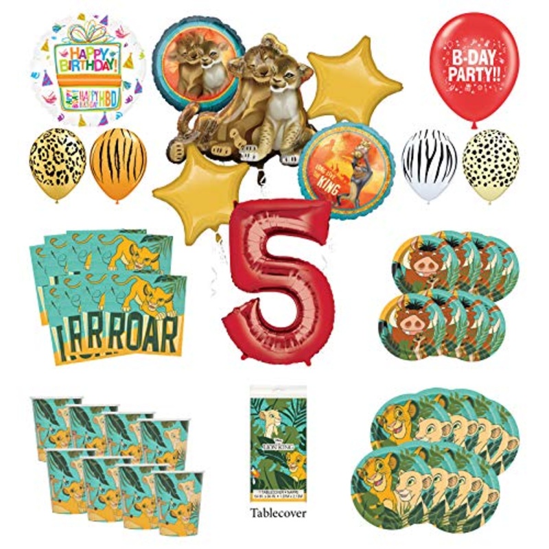 Lion King 5th Birthday Party Supplies 8 Guest Decoration Kit with Simba, Nala and Friends Balloon Bouquet