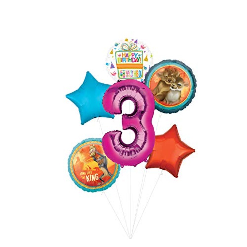 Lion King Party Supplies 3rd Birthday Balloon Bouquet Decorations - Pink Number 3