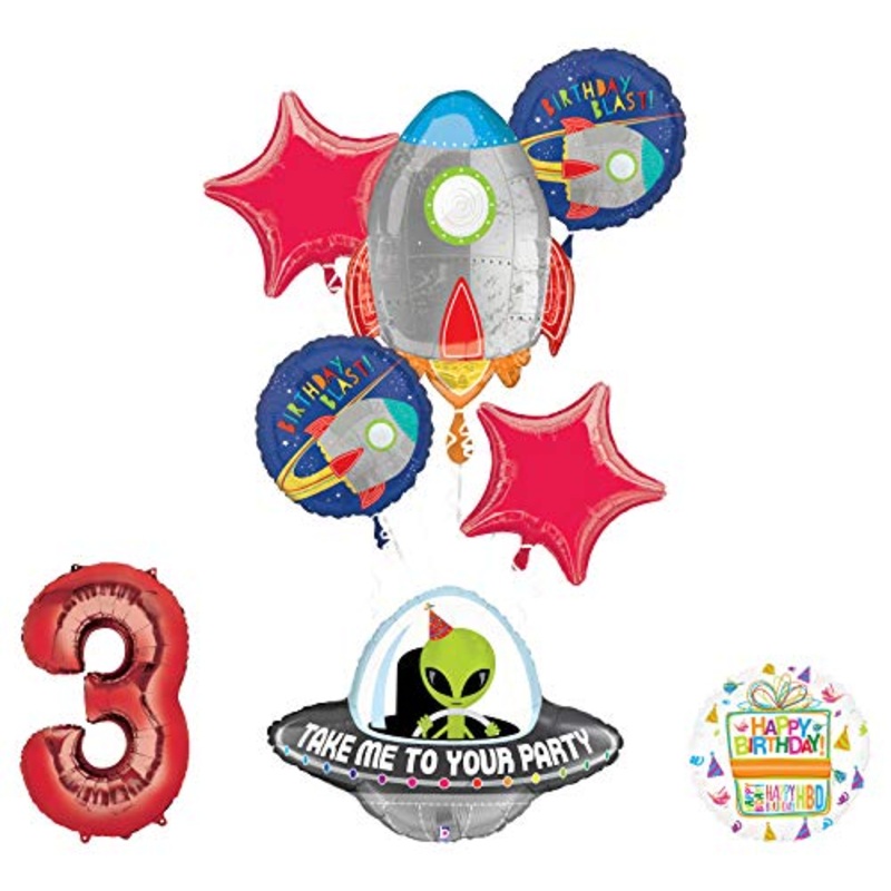 Mayflower Products Blast Off Space Alien 3rd Birthday Party Supplies Balloon Bouquet Decoration