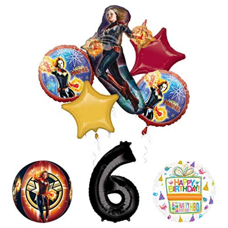 Mayflower Products Captain Marvel 6th Birthday Party Supplies Balloon Bouquet Decorations with 4 Sided Orbz Balloon