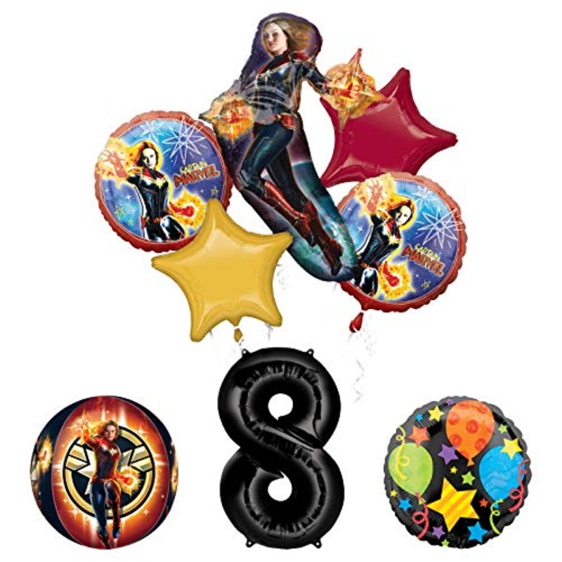 Mayflower Products Captain Marvel 8th Birthday Party Supplies Jubilee and Orbz Balloon Bouquet Decorations