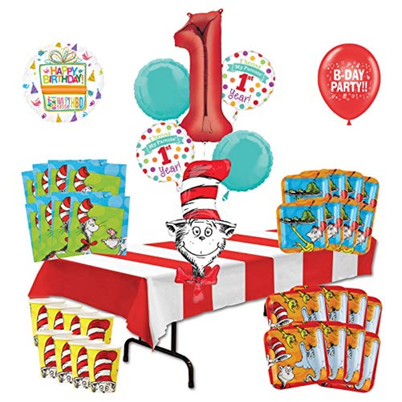 Mayflower Products Dr Seuss I Survived My Parents 1st Year Birthday Party Supplies 8 Guest Decoration Kit and Balloon Bouquet