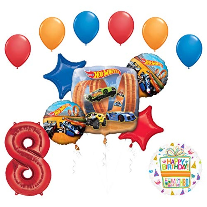 Mayflower Products Hot Wheels Party Supplies 8th Birthday Balloon Bouquet Decorations