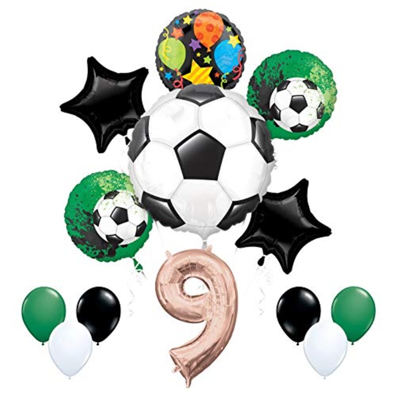 Mayflower Products Soccer Party Supplies 9th Birthday Girls Goal Getter Balloon Bouquet Decorations - Rose Gold 9