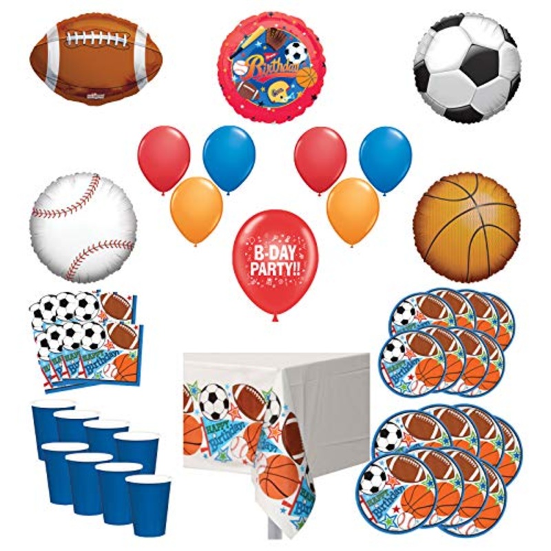 Mayflower Products Sports Theme Party Supplies 8 Guest Entertainment kit and Balloon Bouquet Decorations