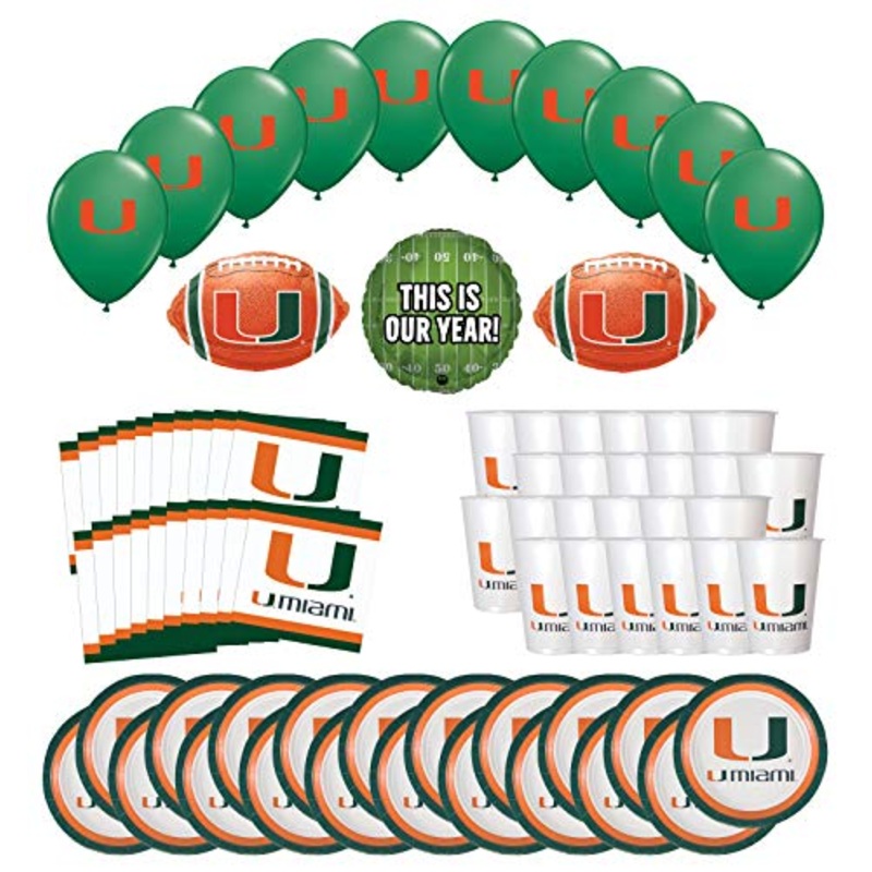 Mayflower Products University of Miami Hurricanes Football Tailgating Party Supplies for 20 Guest and Balloon Bouquet Decorations