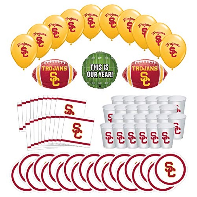 Mayflower Products USC Trojans Football Tailgating Party Supplies for 20 Guest and Balloon Bouquet Decorations