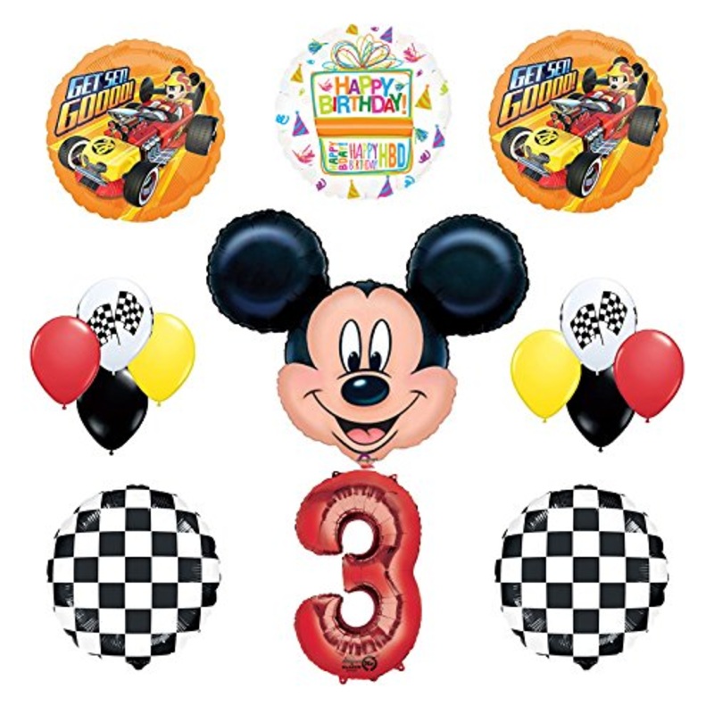 Mickey Mouse 3rd Birthday Party Supplies and Mickey Roadster Balloon Bouquet Decorations